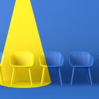 Yellow chair standing out from the crowd. Business concept. 3D rendering